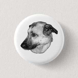 Stille Uhr, Graustufen-Hundepin Button