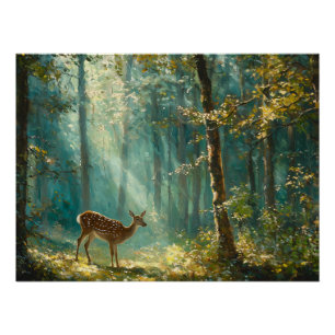 Stille Waldreinigung mit Hirschweide Poster