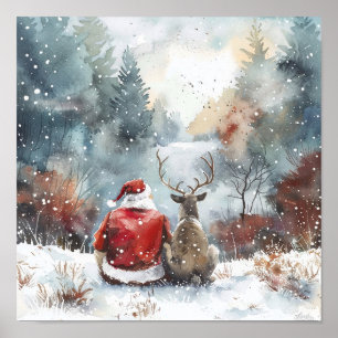 Stille Weihnachtsnacht – Weihnachtsmann und Rentie Poster