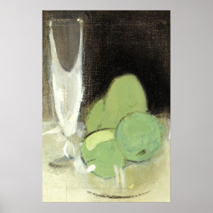 Stilleben-Malerei Champagnerglas Obstschale Poster