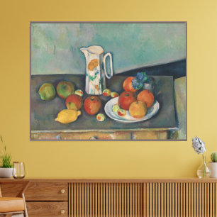 Stilleben, Milchkännchen und Obst auf einem Tisch, Leinwanddruck