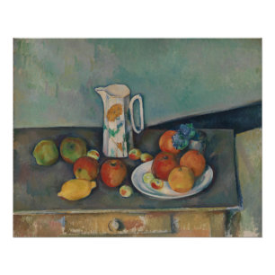 Stilleben, Milchkännchen und Obst auf einem Tisch, Poster
