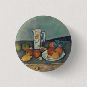 Stilleben, Milchkrug und Früchte auf einem Tisch,  Button