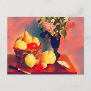 Stilleben mit Blumen und Früchten Postkarte