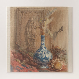 Stilleben mit einer chinesischen Vase und getrockn Puzzle