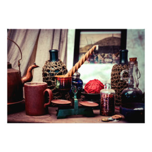 Stilleben mit einer Kerze und Garn Fotodruck