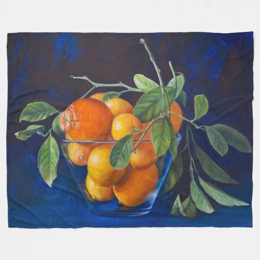 Stilleben mit Zitronen und Orangenast Fleecedecke (Vorderseite (Horizontal))