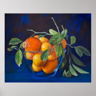 Stilleben mit Zitronen und Orangenast Poster