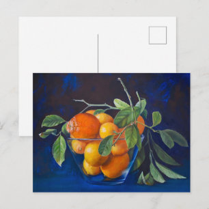 Stilleben mit Zitronen und Orangenbaumzweig Postkarte