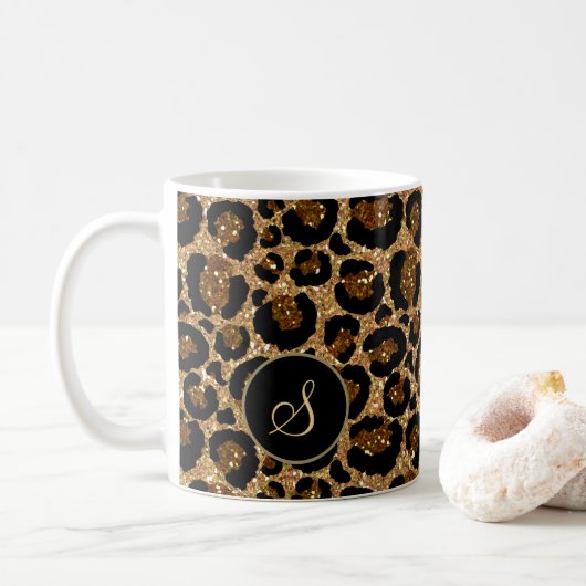 Stilleopard-Druck mit kundenspezifischem Monogramm Kaffeetasse (Mit Donut)