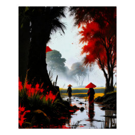 Stiller Durchgang: Herbstlicher Bach in Vietnam Poster