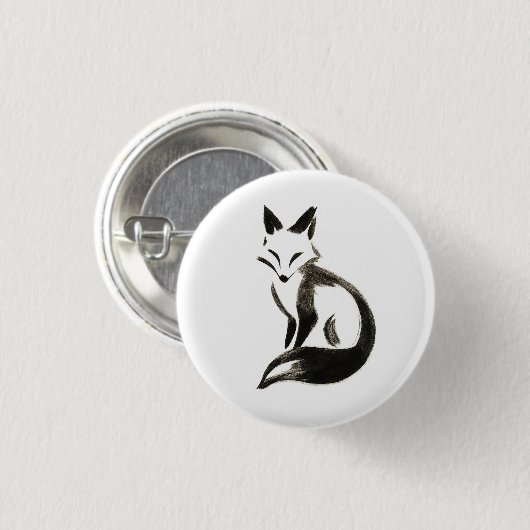 Stiller Fuchs – Minimalistisches Tintenpinsel-Desi Button (Vorne & Hinten)