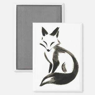 Stiller Fuchs – Minimalistisches Tintenpinsel-Desi Magnet