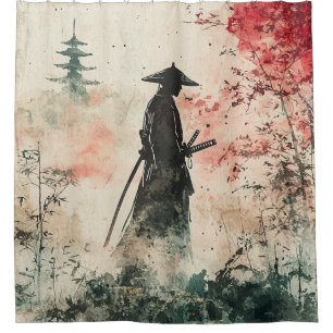 Stiller Samurai Karminroter Wald (1) Duschvorhang
