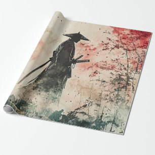 Stiller Samurai Karminroter Wald (1) Geschenkpapier