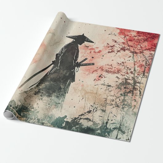 Stiller Samurai Karminroter Wald (1) Geschenkpapier (Ungerollt)