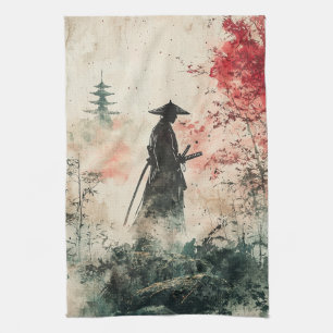 Stiller Samurai Karminroter Wald (1) Geschirrtuch
