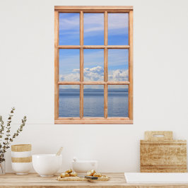 Stiller und friedlicher Ozeanblick aus einem Fenst Poster