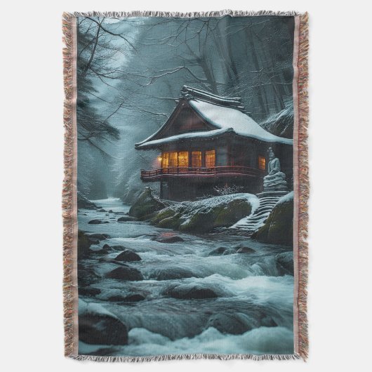 Stiller Winter: Stiller Tempel am Winterfluss Decke (Vorderseite Vertikal)