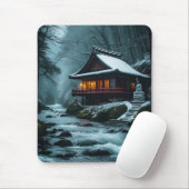 Stiller Winter: Stiller Tempel am Winterfluss Mousepad (Mit Mouse)
