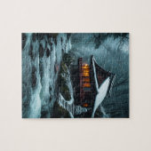 Stiller Winter: Stiller Tempel am Winterfluss Puzzle (Horizontal)