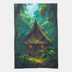 Stilles Haus im tropischen Wald Geschirrtuch