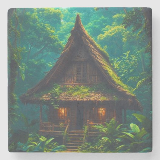 Stilles Haus im tropischen Wald Steinuntersetzer (Vorderseite)