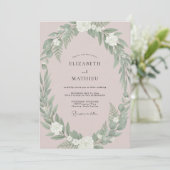 Stilles Rosa-Grün-Hochzeit Einladung (Stehend Vorderseite)