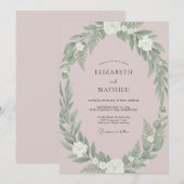 Stilles Rosa-Grün-Hochzeit Einladung (Vorne/Hinten)