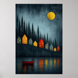 Stilles Treiben unter dem goldenen Mond Poster