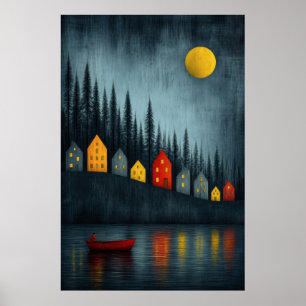 Stilles Treiben unter dem goldenen Mond Poster