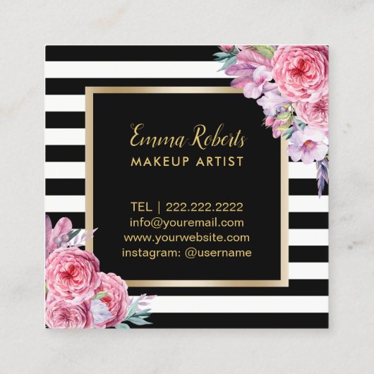 Stillippen und Schnürsenkel Moderne Blumenmuster Quadratische Visitenkarte (Rückseite)