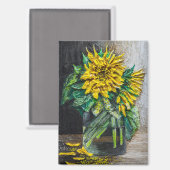 Stillleben-Acrylgemälde mit Sonnenblumen Magnet (Vorderseite/Rückseite)