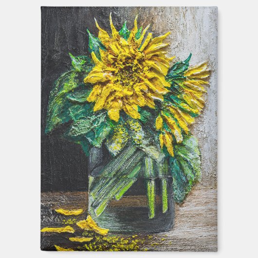 Stillleben-Acrylgemälde mit Sonnenblumen Magnet (Vorderseite)