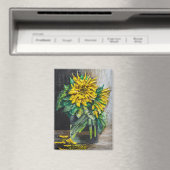 Stillleben-Acrylgemälde mit Sonnenblumen Magnet (In Situ (Geschirrspüler))