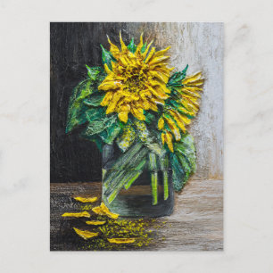 Stillleben-Acrylgemälde mit Sonnenblumen Postkarte