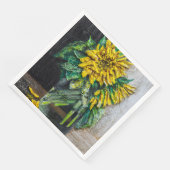 Stillleben-Acrylgemälde mit Sonnenblumen Serviette (Ecke)