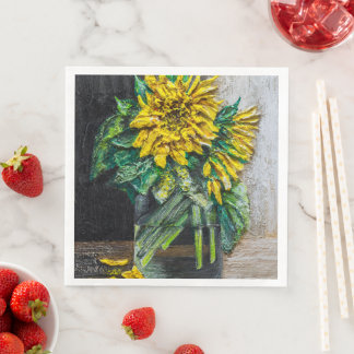 Stillleben-Acrylgemälde mit Sonnenblumen Serviette