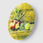 Stillleben Äpfel in Bowl Rustikal Große Wanduhr (Winkel)