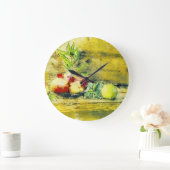 Stillleben Äpfel in Bowl Rustikal Große Wanduhr (Zuhause)