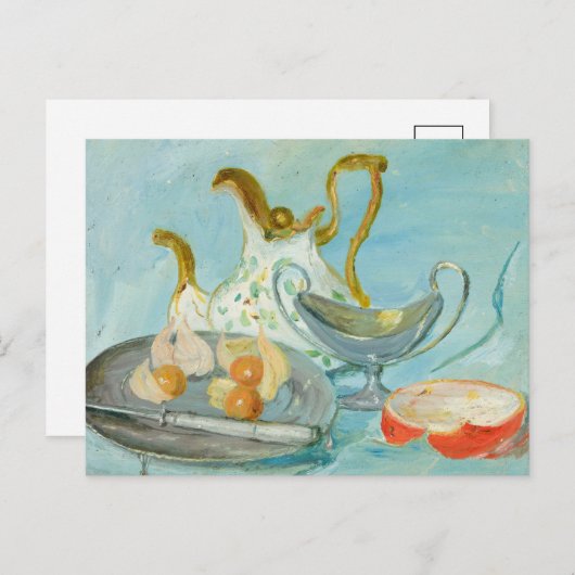 Stillleben auf blauem Hintergrund | Tadeusz Makows Postkarte (Vorne/Hinten)