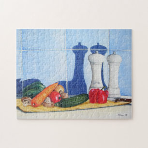 Stillleben bemalt Gemüse auf der Tafel Puzzle