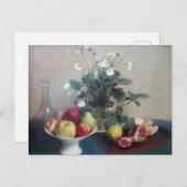 Stillleben Blume Gericht Obst und Karaffe Postkarte (Vorne/Hinten)