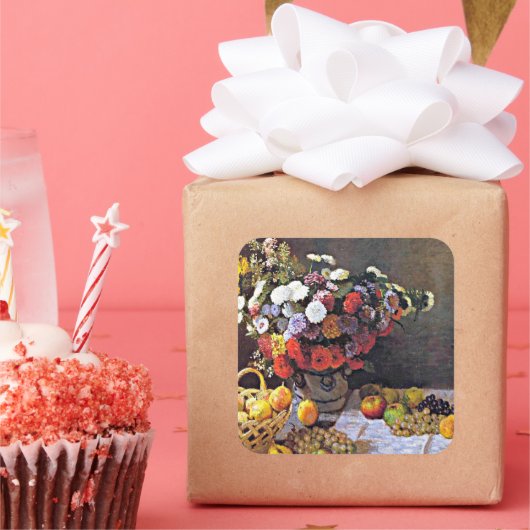 Stillleben, Blume und Obst, Kunstwerke, Quadratischer Aufkleber (Party)