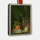 Stillleben der Austern, Trauben, Brot Silbernes Ornament (Rechts)