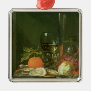 Stillleben der Austern, Trauben, Brot Silbernes Ornament