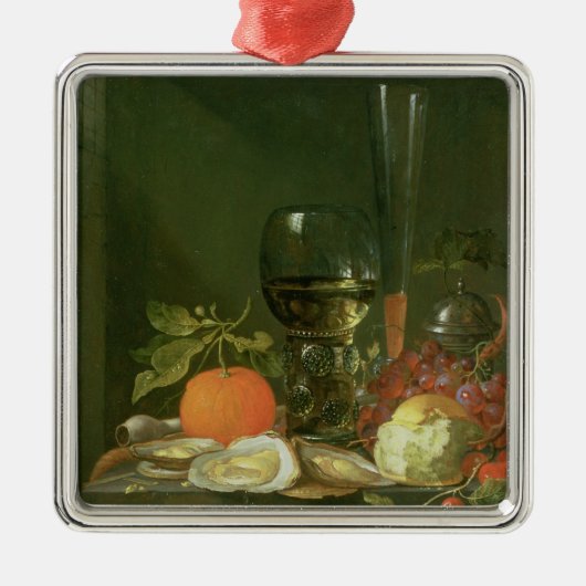 Stillleben der Austern, Trauben, Brot Silbernes Ornament (Vorne)