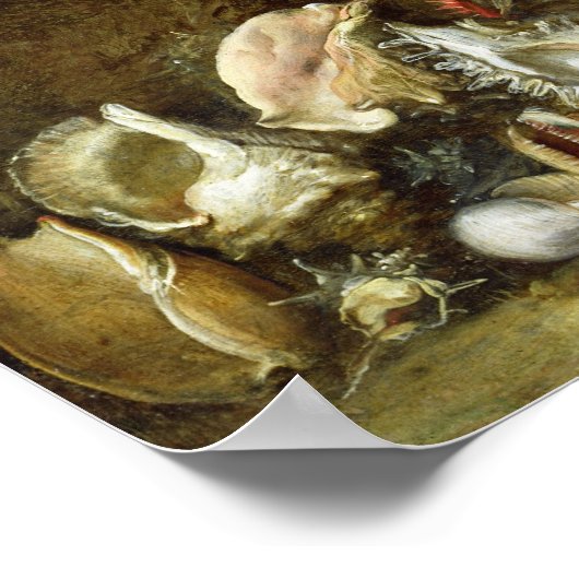 Stillleben der Muscheln mit dem Götterfest Poster (Ecke)