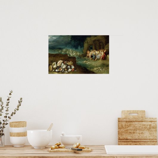 Stillleben der Muscheln mit dem Götterfest Poster (Küche)