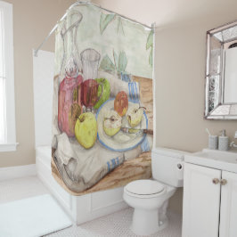 Stillleben der Obst- und Weinmalerei Duschvorhang